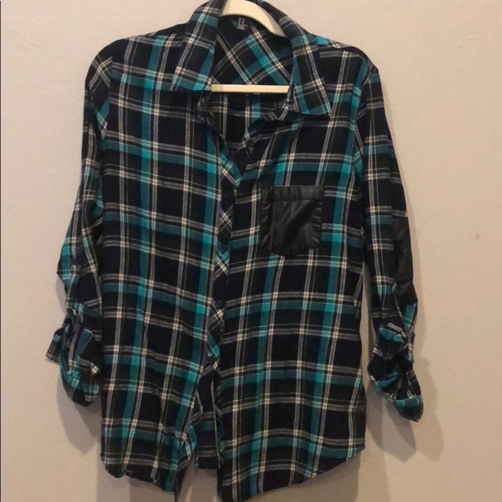 Black and emerald green plaid button down